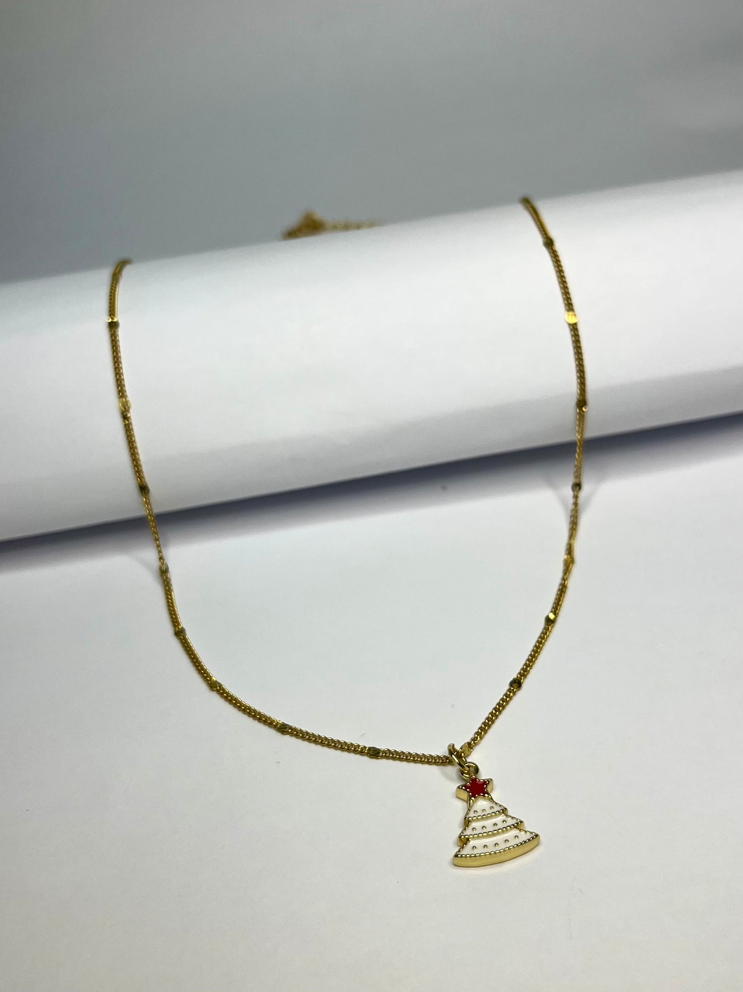 White Christmas Tree Necklace