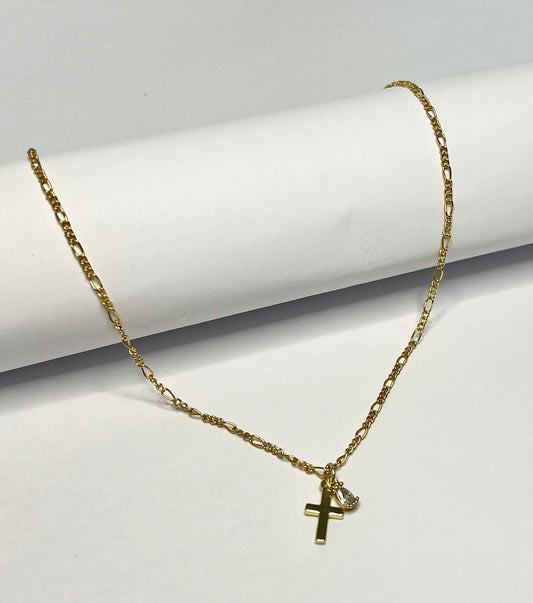 Gold Cross with Teardrop Necklace