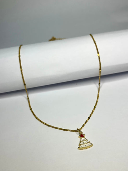 White Christmas Tree Necklace