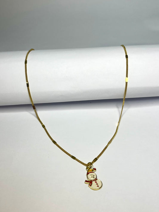 White Snowman Gold Necklace