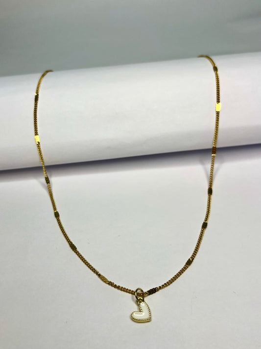White Heart Gold Necklace