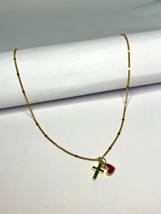 Red Heart and Cross Necklace